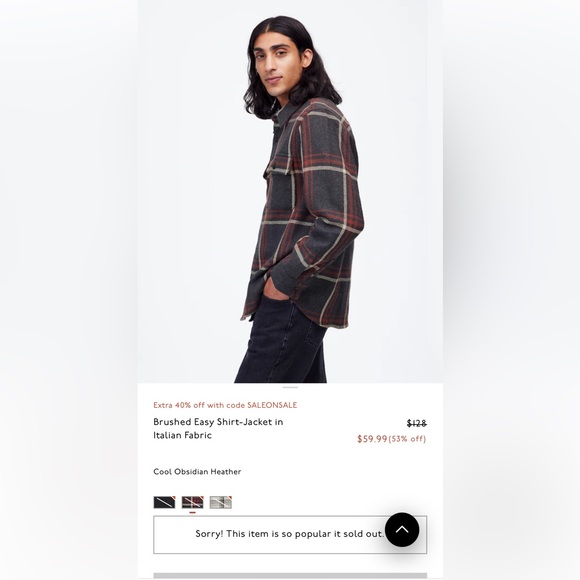 Madewell Men's Plaid Brushed Easy Shirt Jacket - Italian Fabric Maroon & Gray - Picture 3 of 11